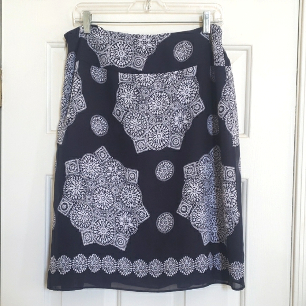 Vintage Navy Blue Mandala Print Flowy Pleated Skirt M/L - Picture 5 of 12